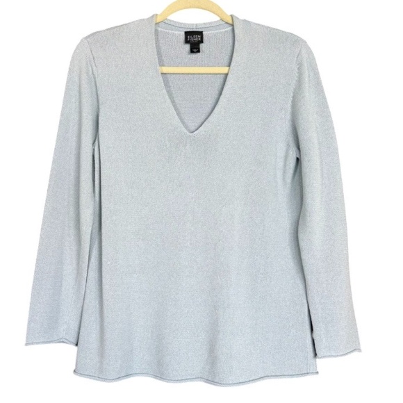 Eileen Fisher Light Blue V-Neck Long Sleeve Sweater Women's Size PL - Picture 3 of 9